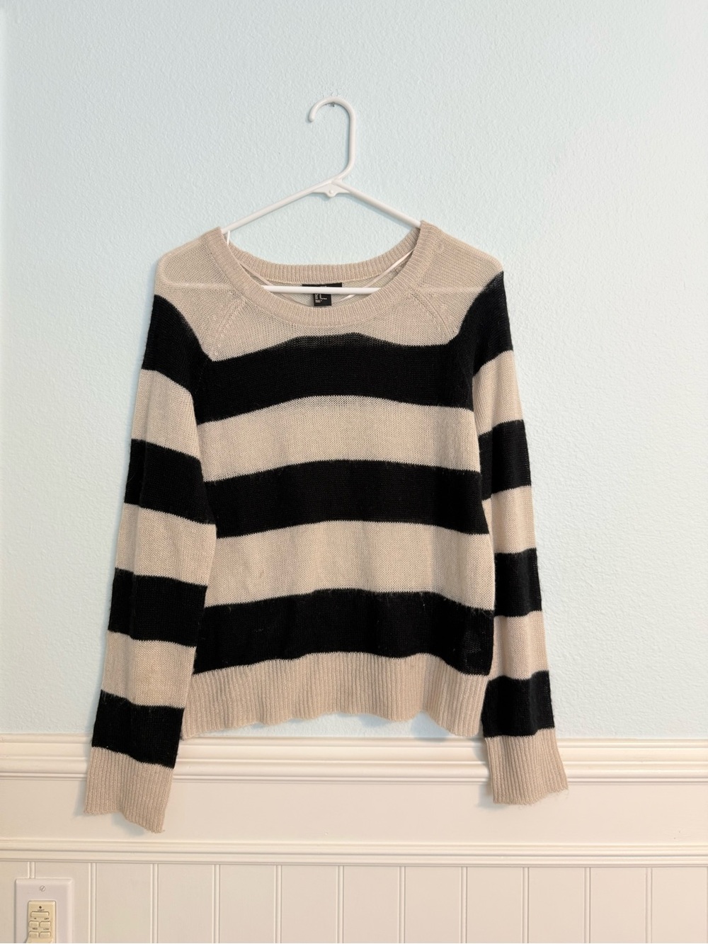 H&M Black and Cream Wide-Striped Crewneck Sweater